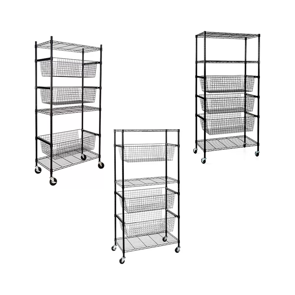 Honey-Can-Do 3-Shelf Steel Shelving Unit, 73.6" x 35.6" x 17.9", Black (SHF-09977) Fashion