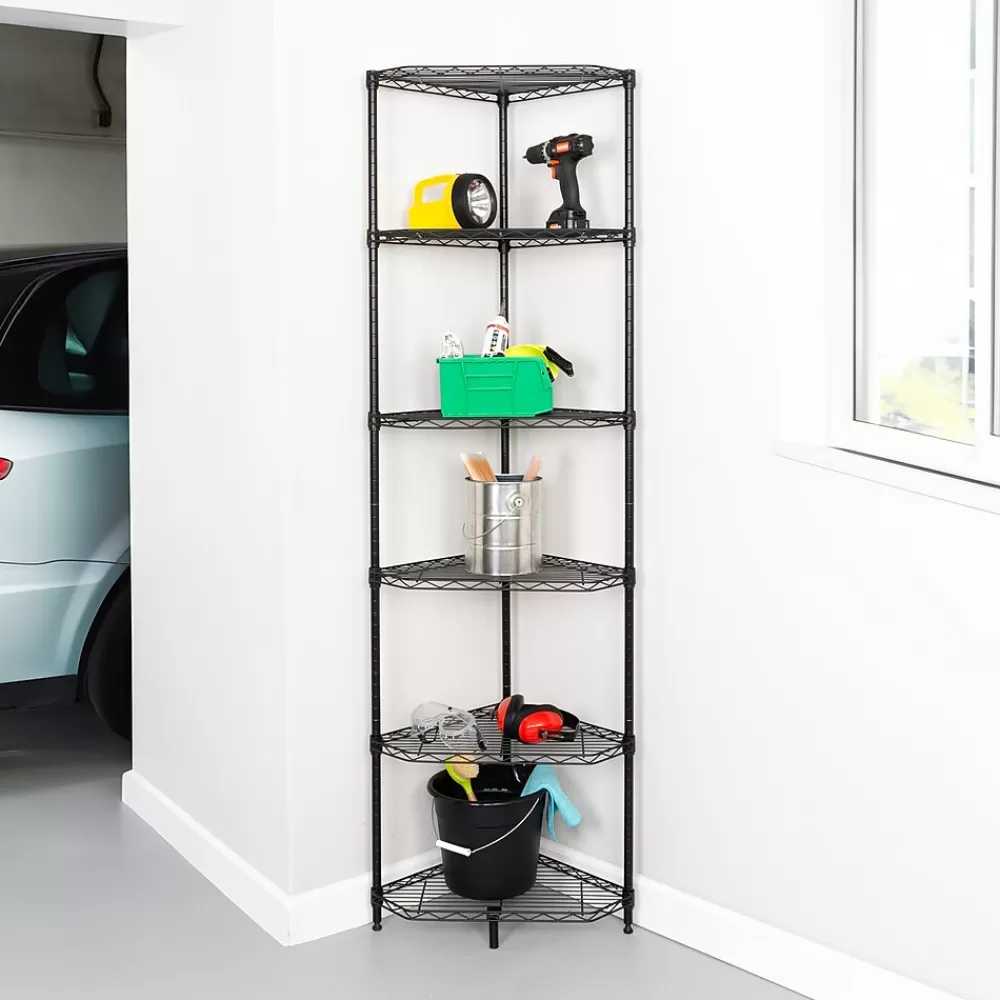 Honey-Can-Do 6-Tier Compact Triangle Corner Shelving Unit, Black (SHF-10005) Online