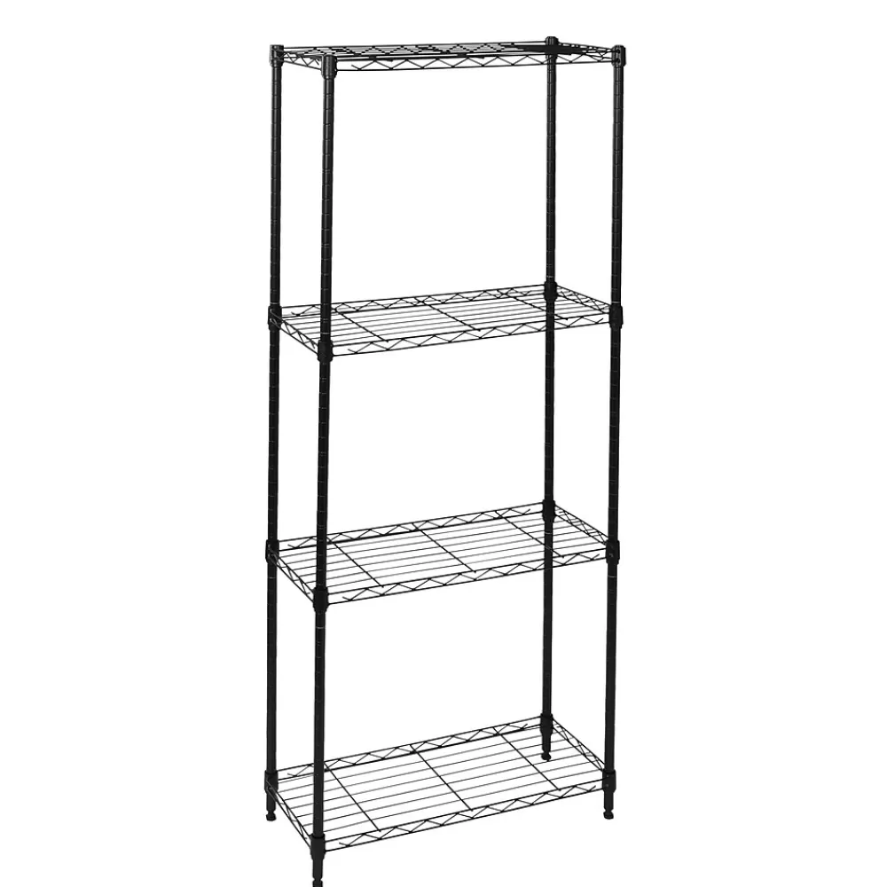 Honey-Can-Do 4-Tier Slim Profile Shelving Unit, 56" x 24" x 10", Black (SHF-10002) New