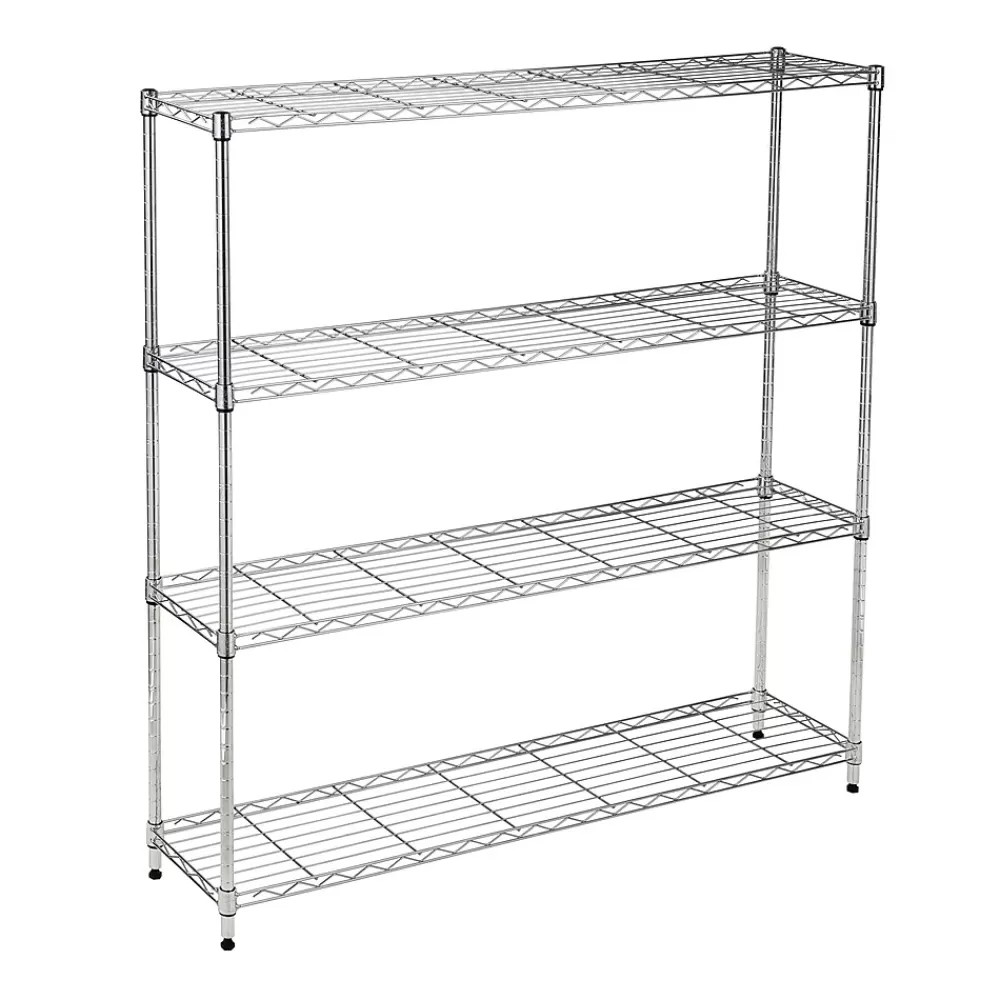 Honey-Can-Do 4-Tier Slim Profile Wide Shelving Unit, 48" x 10" x 48", Chrome (SHF-10023) Shop