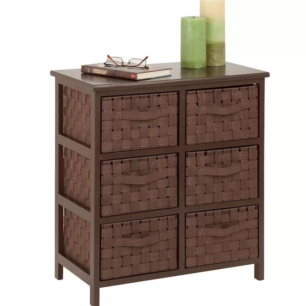 Honey-Can-Do Woven Strap 6 Drawer Storage Chest with Wooden Frame, Java Brown (TBL-03758) Cheap