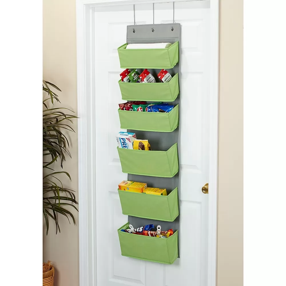 Household Essentials 6 Pocket Plastic/Poly Over the Door Hanging Oranizer, 57" x 15" x 7", Lime (2167-1) Cheap
