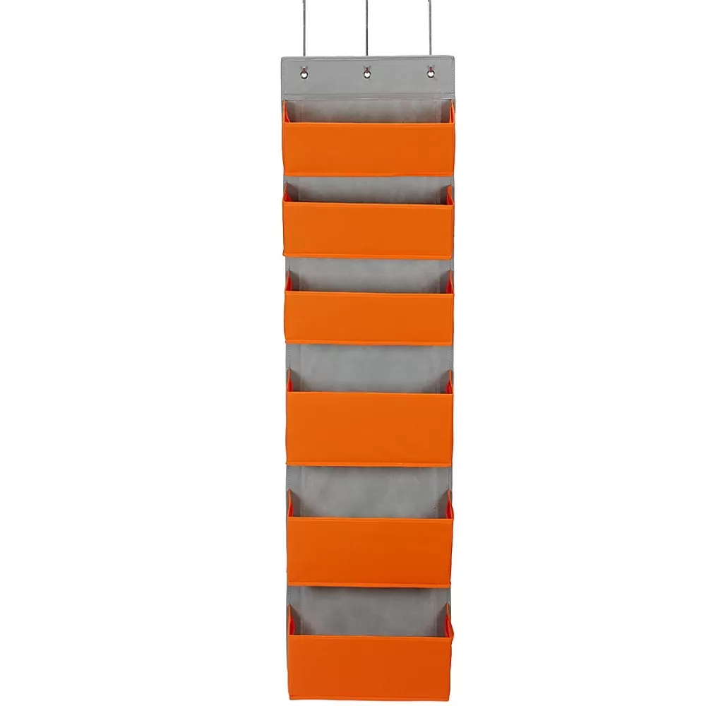 Household Essentials 6 Pocket Plastic/Poly Over the Door Hanging Organizer, 57" x 15" x 7", Orange (2168-1) Clearance