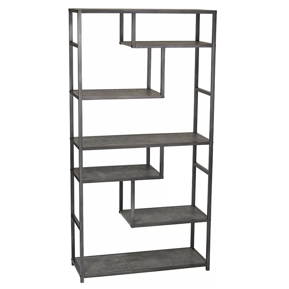 Household Essentials 65"H 6-Shelf Bookcase, (8090-1) Slate Faux Concrete Store