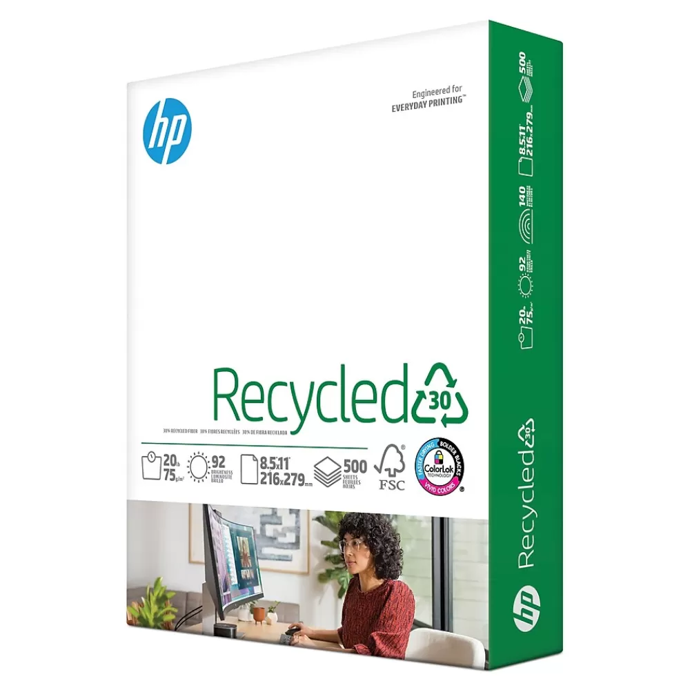 HP 30% Recycled 8.5" x 11" Multipurpose Paper, 20 lbs., 92 Brightness, 500 Sheets/Ream (E1120) Fashion