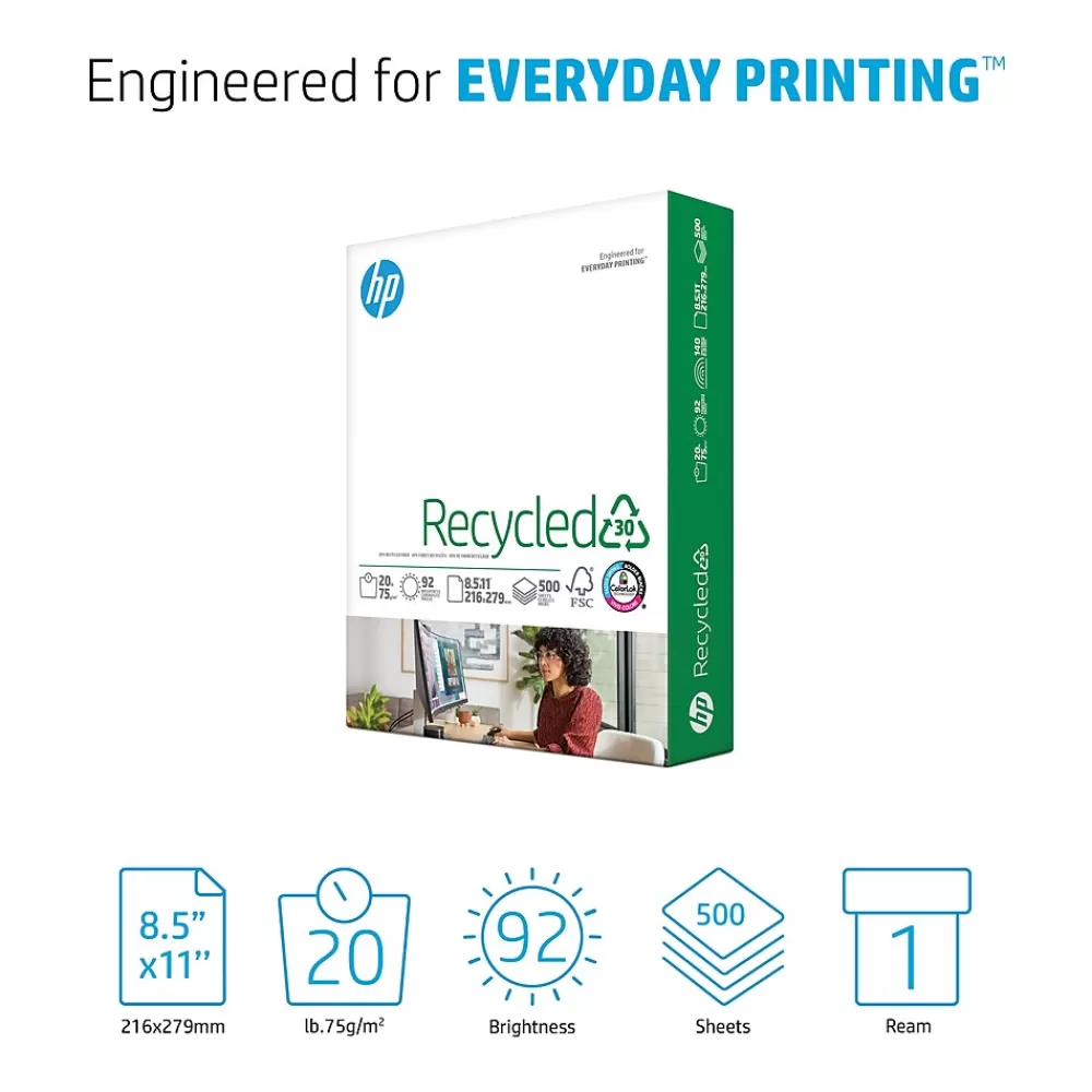 HP 30% Recycled 8.5" x 11" Multipurpose Paper, 20 lbs., 92 Brightness, 500 Sheets/Ream (E1120) Fashion