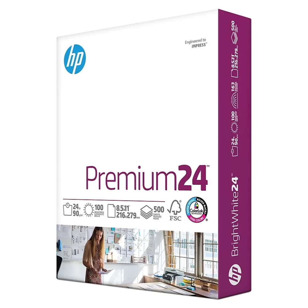 HP Premium24 8.5" x 11" Laser Paper, 24 lbs., 100 Brightness, 500 Sheets/Ream (J1124) Outlet