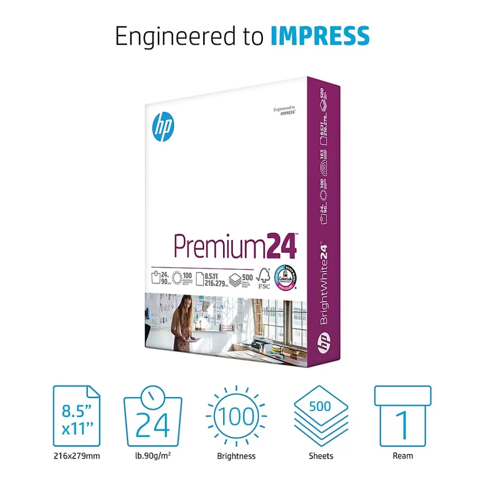 HP Premium24 8.5" x 11" Laser Paper, 24 lbs., 100 Brightness, 500 Sheets/Ream (J1124) Outlet