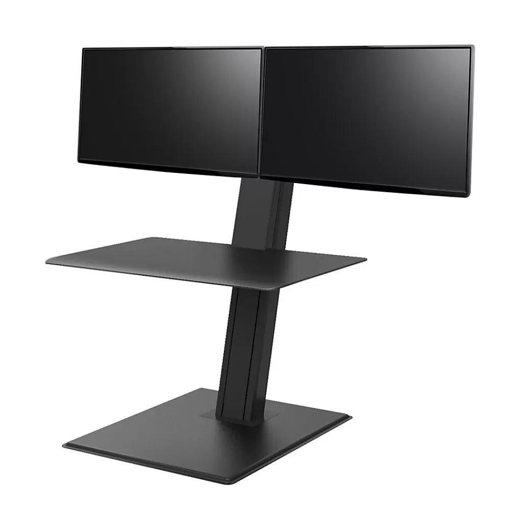 Humanscale QuickStand Eco 28"W Manual Rectangular Adjustable Standing Portable Desk for Dual Monitors, Black (QSE2DMB) Outlet