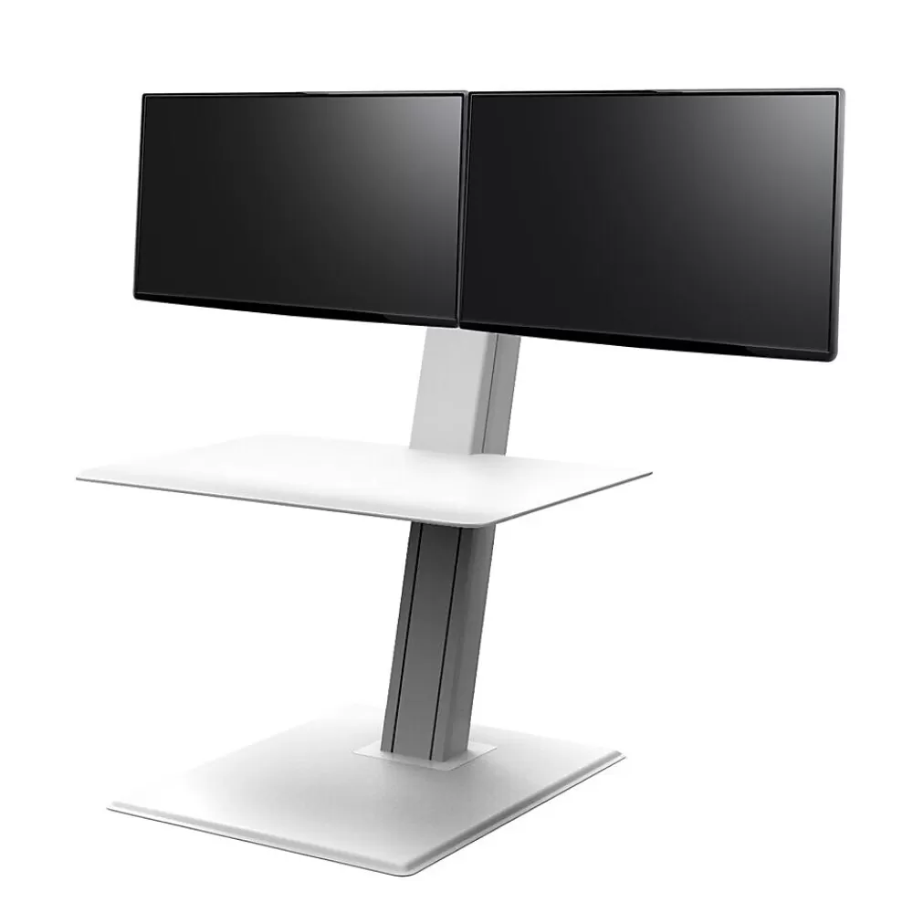 Humanscale QuickStand Eco 28"W Manual Rectangular Adjustable Standing Portable Desk for Dual Monitors, White (QSE2DMW) Cheap
