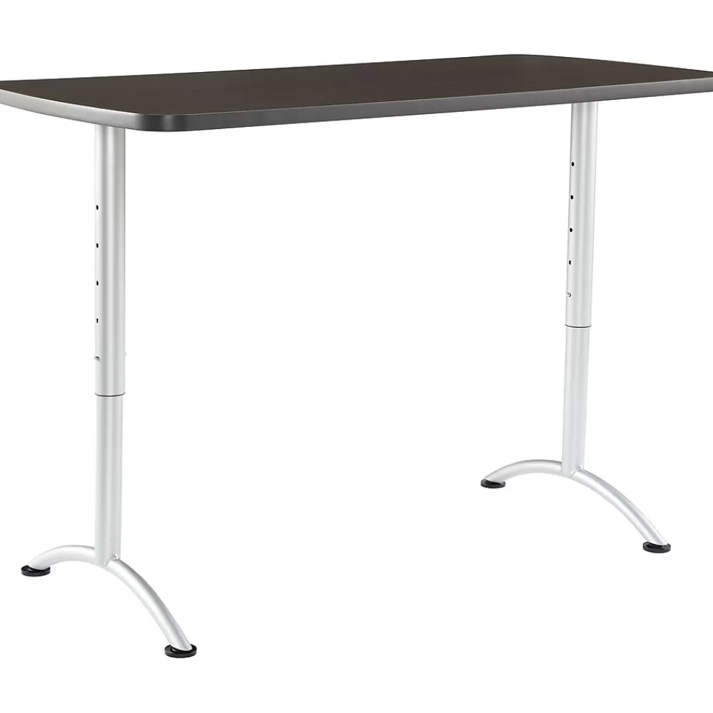 ICEBERG Arc Adjustable Height Rectangular Conference Table, Gray Walnut/Silver Legs, 30"-42"H x 60"W x 30"D Store