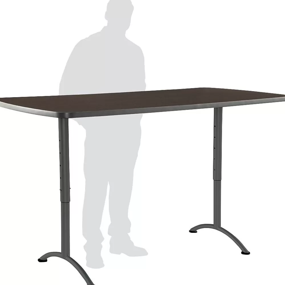 ICEBERG Arc Adjustable Height Rectangular Conference Table, Walnut/Gray Legs, 30"-42"H x 72"W x 36"D Store