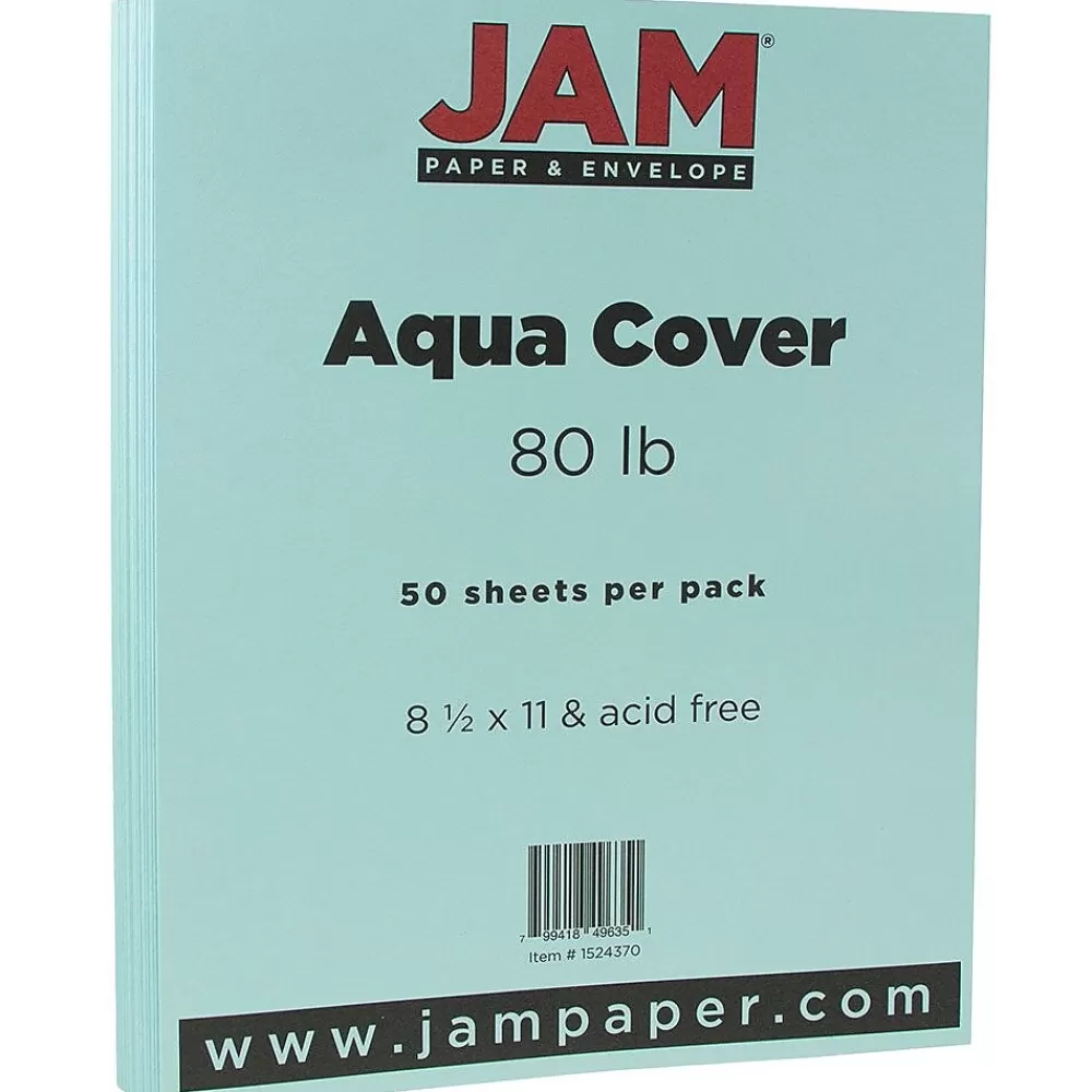 JAM Paper 80 lb. Cardstock Paper, 8.5" x 11", Aqua Blue, 50 Sheets/Pack (1524370) Flash Sale