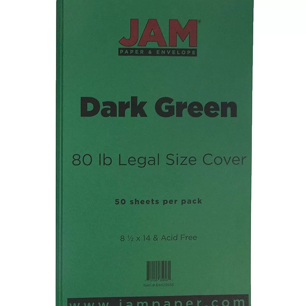 JAM Paper 80 lb. Cardstock Paper, 8.5" x 14", Dark Green, 50 Sheets/Pack (64429556) Clearance