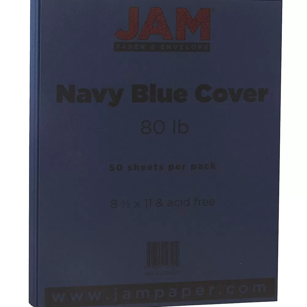 JAM Paper 80 lb. Cardstock Paper, 8.5" x 11", Navy Blue, 50 Sheets/Pack (LEBA242) Cheap