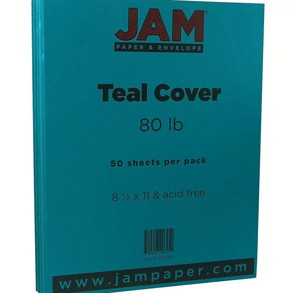 JAM Paper 80 lb. Cardstock Paper, 8.5" x 11", Teal, 50 Sheets/Pack (1524384) Cheap