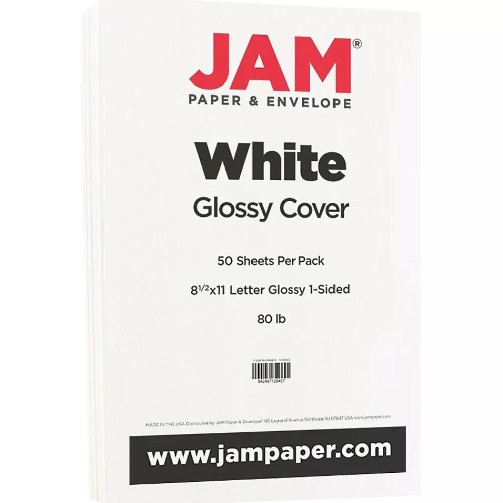 JAM Paper 80 lb. Cardstock Paper, 8.5" x 11", White Glossy, 50 Sheets/Pack (01034702F) Outlet