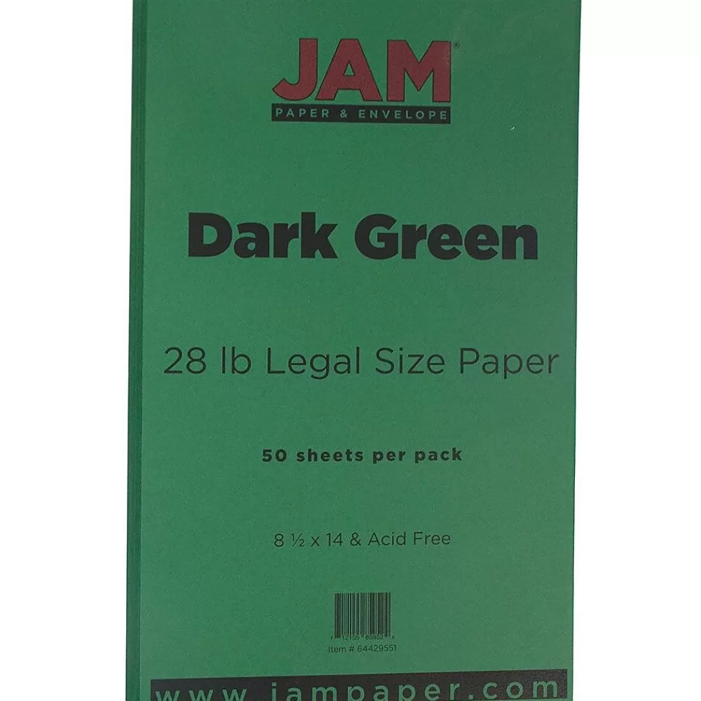 JAM Paper 8.5" x 14" Color Multipurpose Paper, 28 lbs., Dark Green, 50 Sheets/Ream (64429551) Best