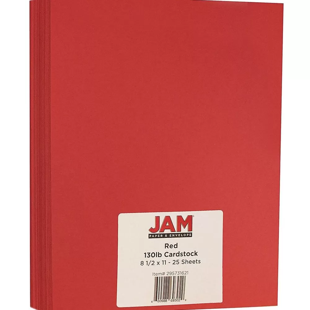 JAM Paper Extra Heavyweight 130 lb. Cardstock Paper, 8.5" x 11", Red, 25 Sheets/Pack (295731621) New