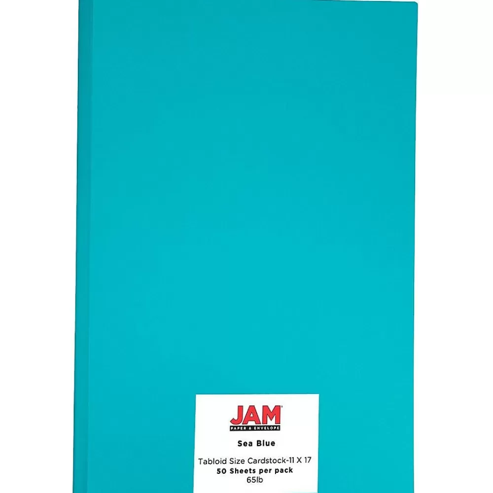 JAM Paper Ledger 65 lb. Cardstock Paper, 11" x 17", Sea Blue, 50 Sheets/Pack (16728482) Best