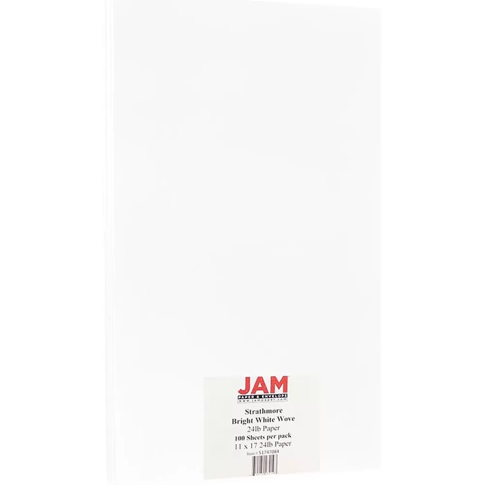 JAM Paper Ledger Strathmore 11" x 17" Paper, 24 lbs., Bright White Wove, 100 Sheets/Pack (51747084) Fashion