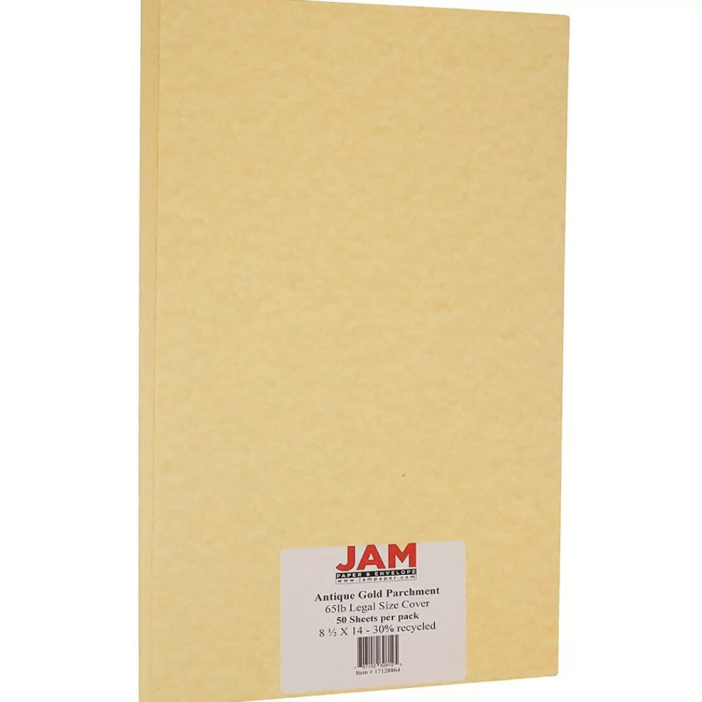 JAM Paper Parchment 65 lb. Cardstock Paper, 8.5" x 14", Antique Gold Yellow, 50 Sheets/Pack (17128864) Fashion