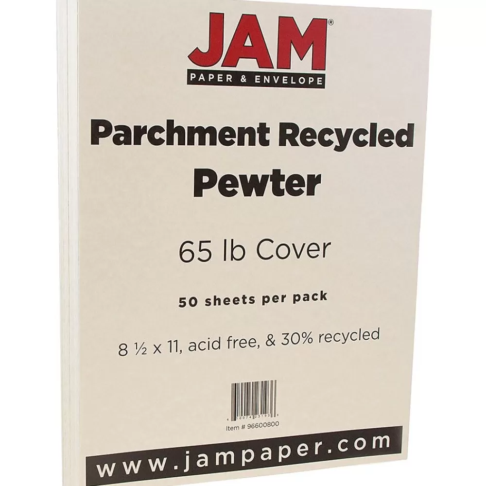 JAM Paper Parchment 65 lb. Cardstock Paper, 8.5" x 11", Pewter Gray, 50 Sheets/Ream (96600800) Outlet