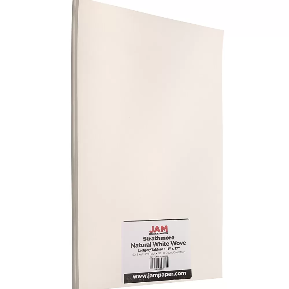 JAM Paper Strathmore 88 lb. Cardstock Paper, 11" x 17", Natural White, 50 Sheets/Pack (17430341) New