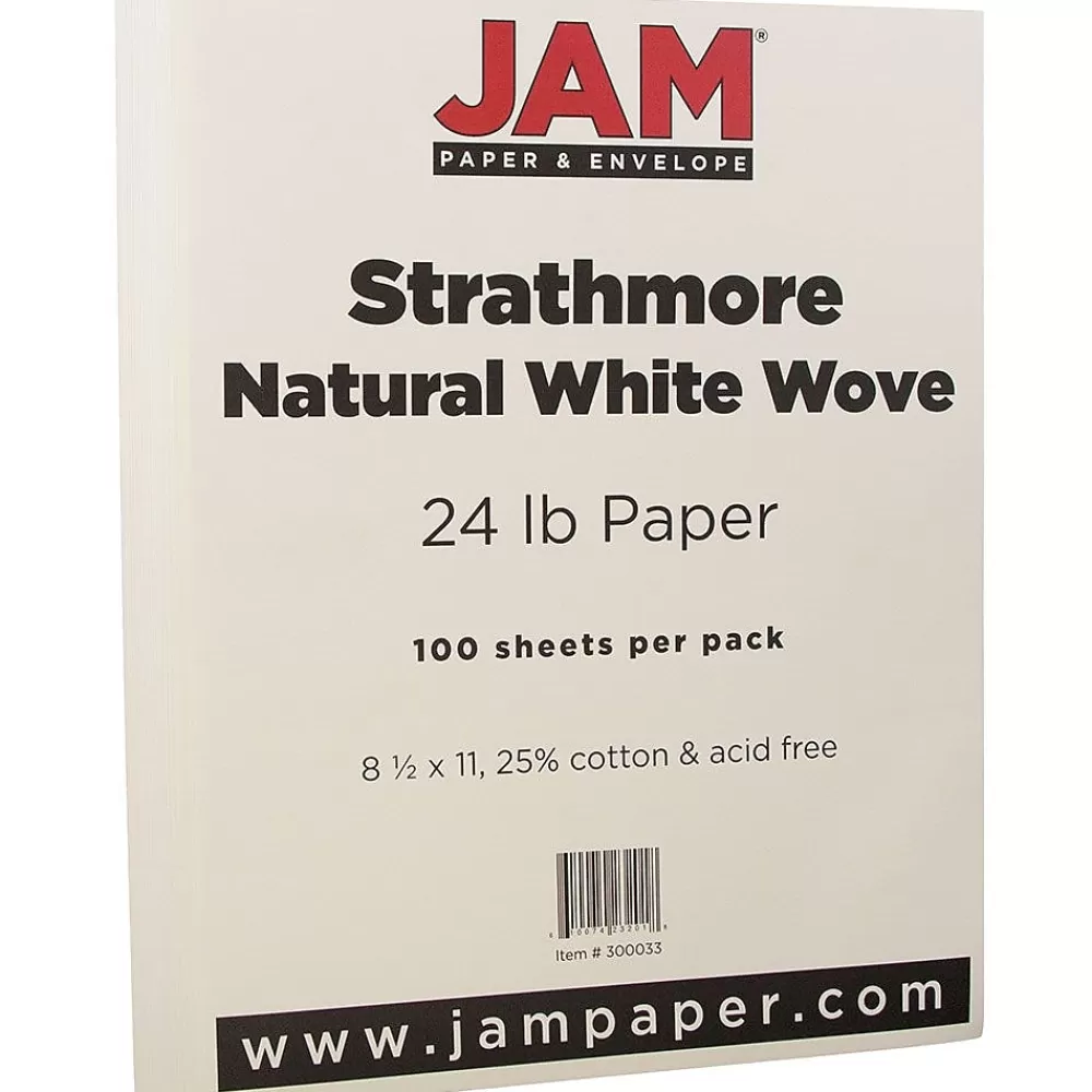 JAM Paper Strathmore 24lb Paper, 8.5 x 11, Natural White Wove, 100 Sheets/Pack (300033) Outlet