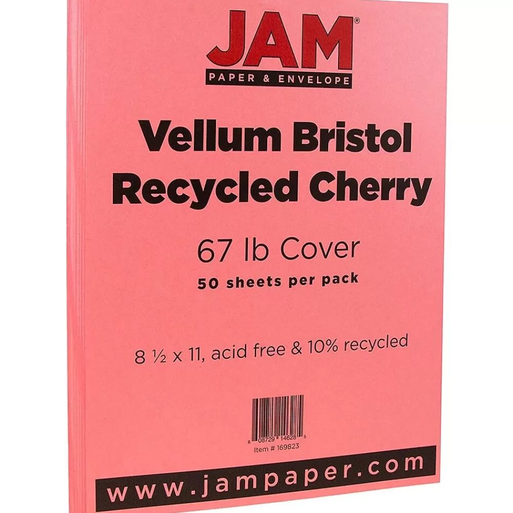JAM Paper Vellum Bristol 67 lb. Cardstock Paper, 8.5" x 11", Cherry Red, 50 Sheets/Pack (169823) Shop