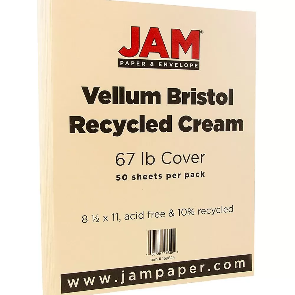 JAM Paper Vellum Bristol 67 lb. Cardstock Paper, 8.5" x 11", Cream, 50 Sheets/Pack (169824) Store
