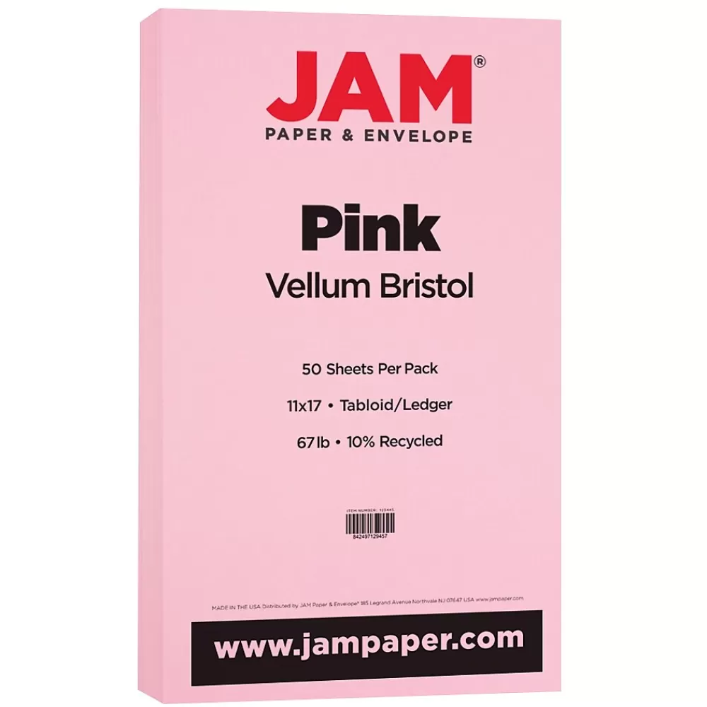 JAM Paper Vellum Bristol 67 lb. Cardstock Paper, 11" x 17", Pink, 50 Sheets/Pack (16932848) Store
