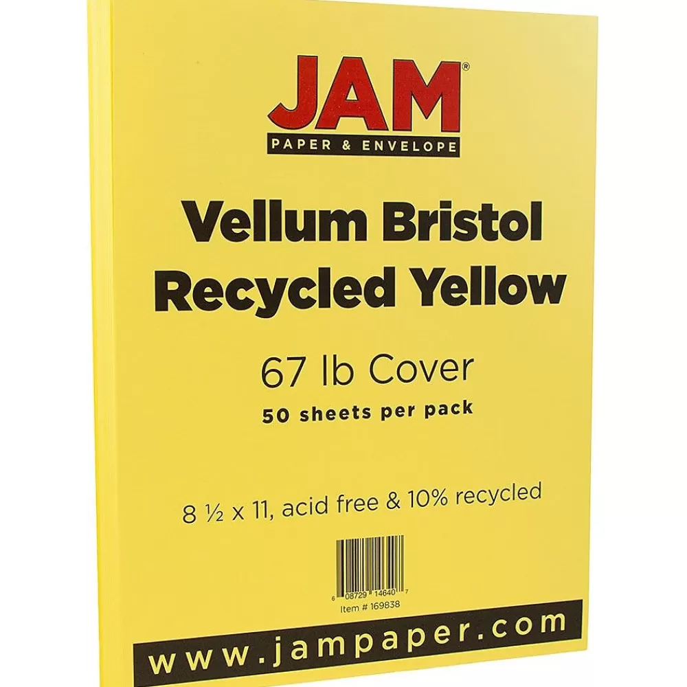 JAM Paper Vellum Bristol 67 lb. Cardstock Paper, 8.5" x 11", Yellow, 50 Sheets/Pack (169838) Fashion