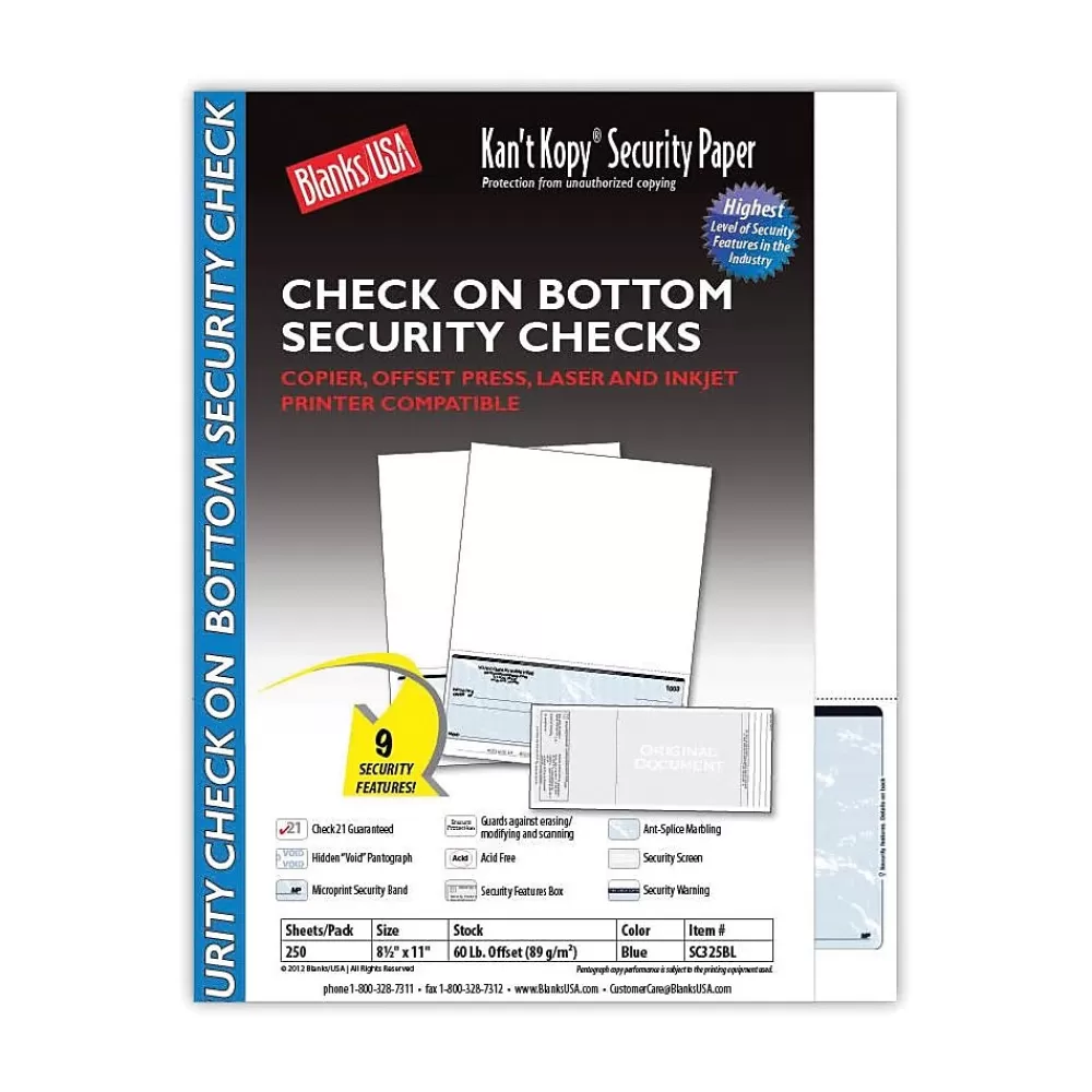 Kan't Kopy ® Blank/USA® 8 1/2" x 11" 60 lbs. Security Check on Bottom Paper, Void Blue, 250/Pack Fashion