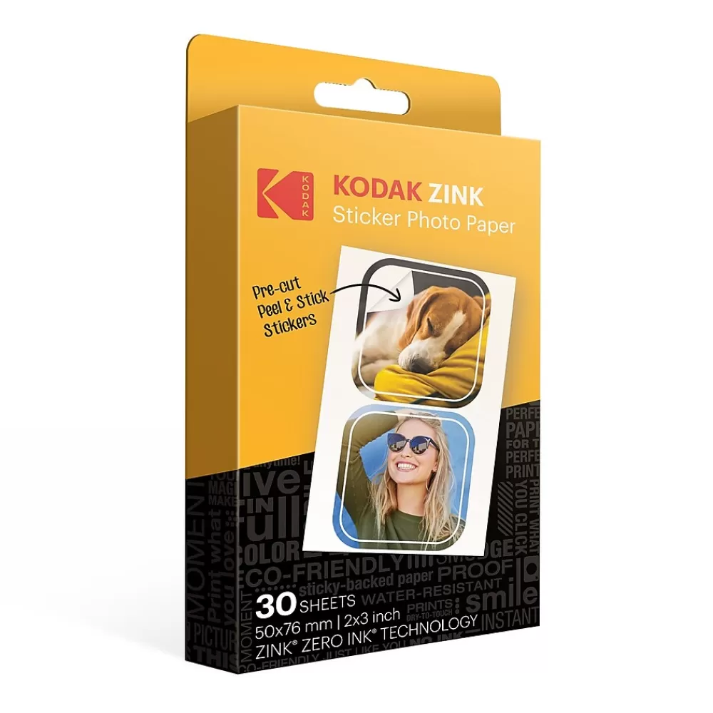 Kodak Zink Premium Pre-Cut Sticker Photo Paper, 2" x 3", 30 Sheets/Pack (RODZ2X330C) Best