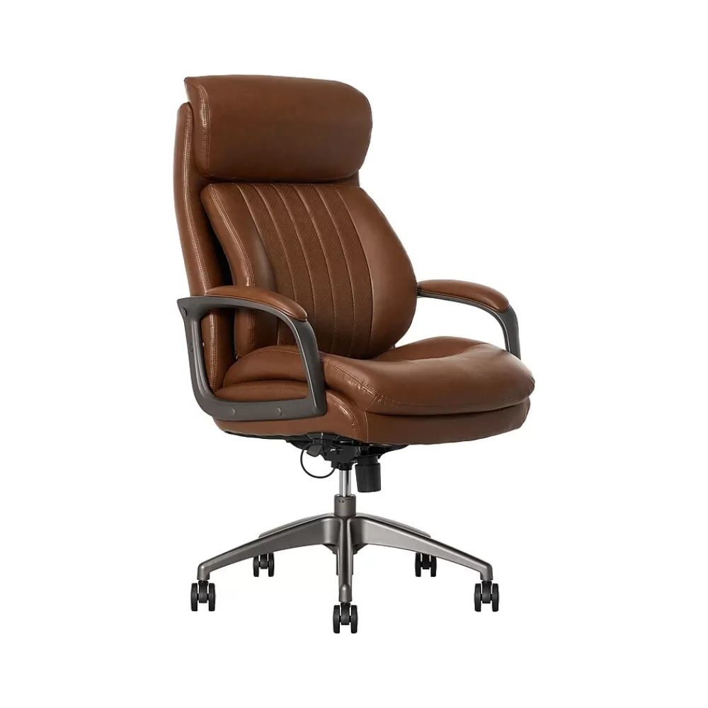 La-Z-Boy Nova Ergonomic Polyurethane Swivel Executive Chair, (52372-CBRN) Cognac Clearance