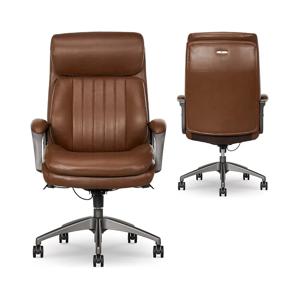 La-Z-Boy Nova Ergonomic Polyurethane Swivel Executive Chair, (52372-CBRN) Cognac Clearance