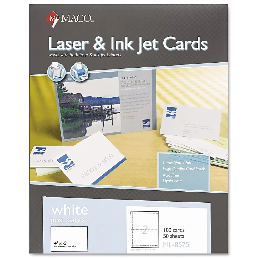 Maco Laser and Ink Jet Post Cards, 2 Up, 6"x4", White, 100/Bx Best Sale