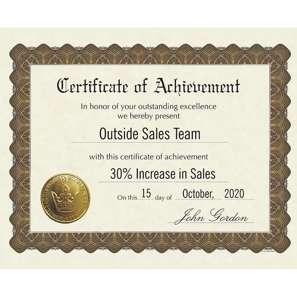 Masterpiece Stock Achievement Certificates, 8.5" x 11", Ivory, 6/Pack (930100) Outlet