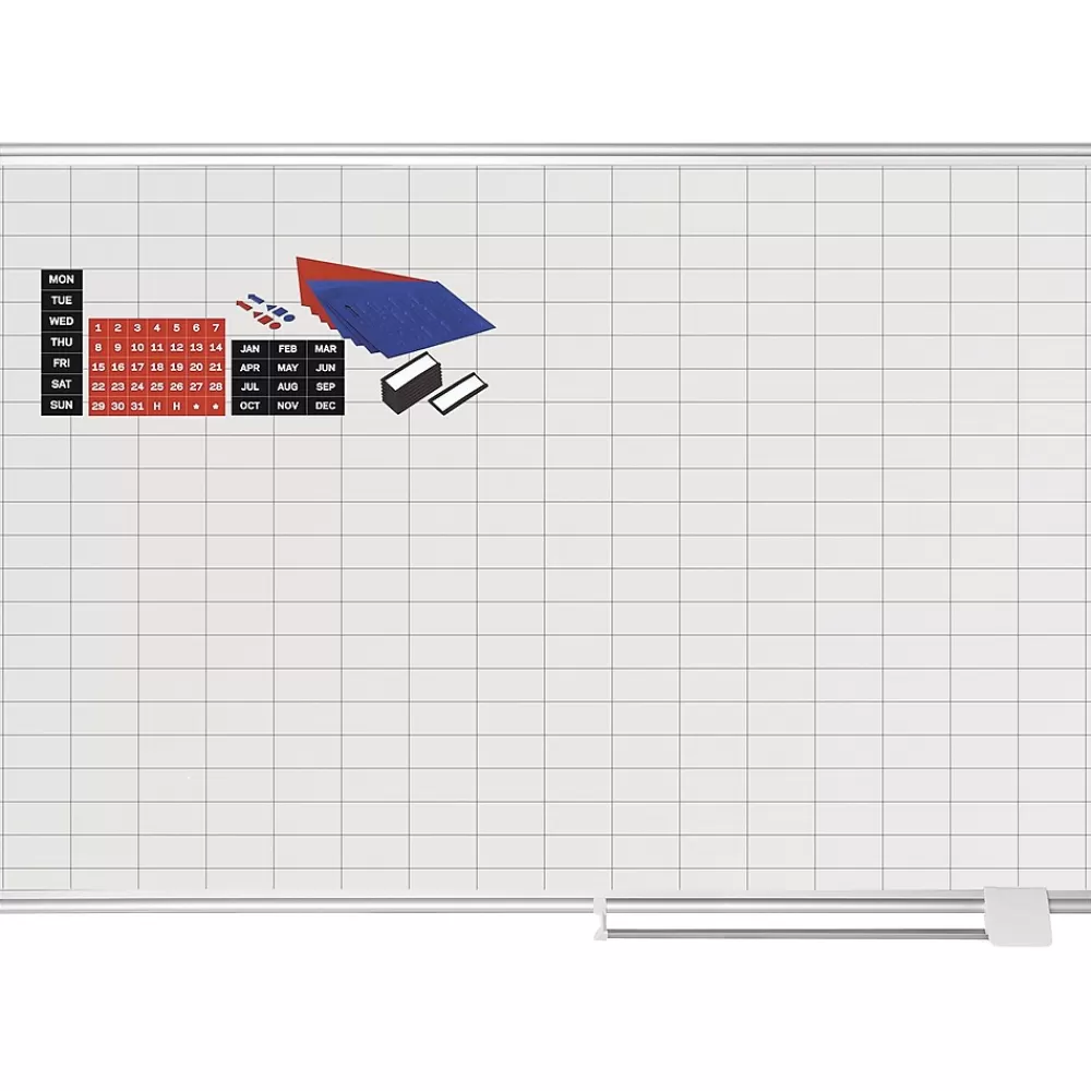 MasterVision ® Magnetic 1 x 2 Grid Planner 36 x 48, Aluminum with Kit New