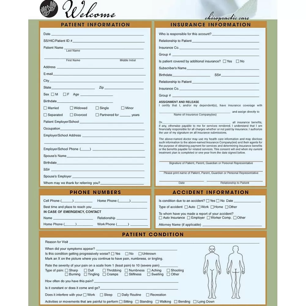 Medical Arts Press ® Chiropractic Registration and History Form; Hand New