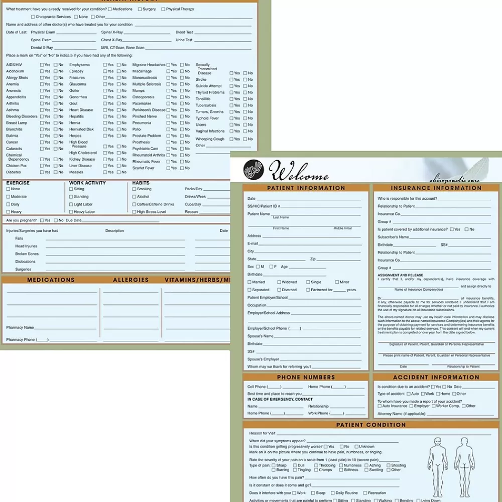Medical Arts Press ® Chiropractic Registration and History Form; Hand New