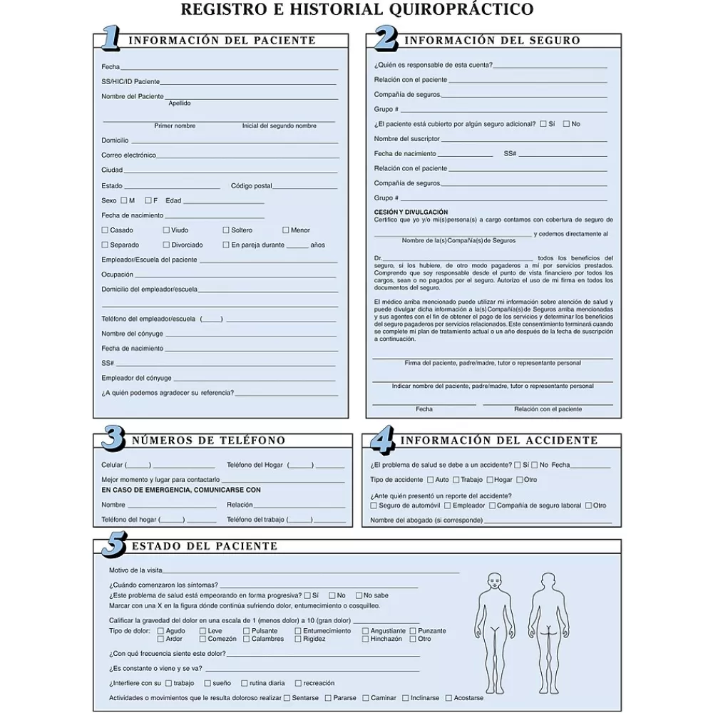 Medical Arts Press ® Chiropractic Registration and History Form without Updates; Sky Blue, Spanish Online