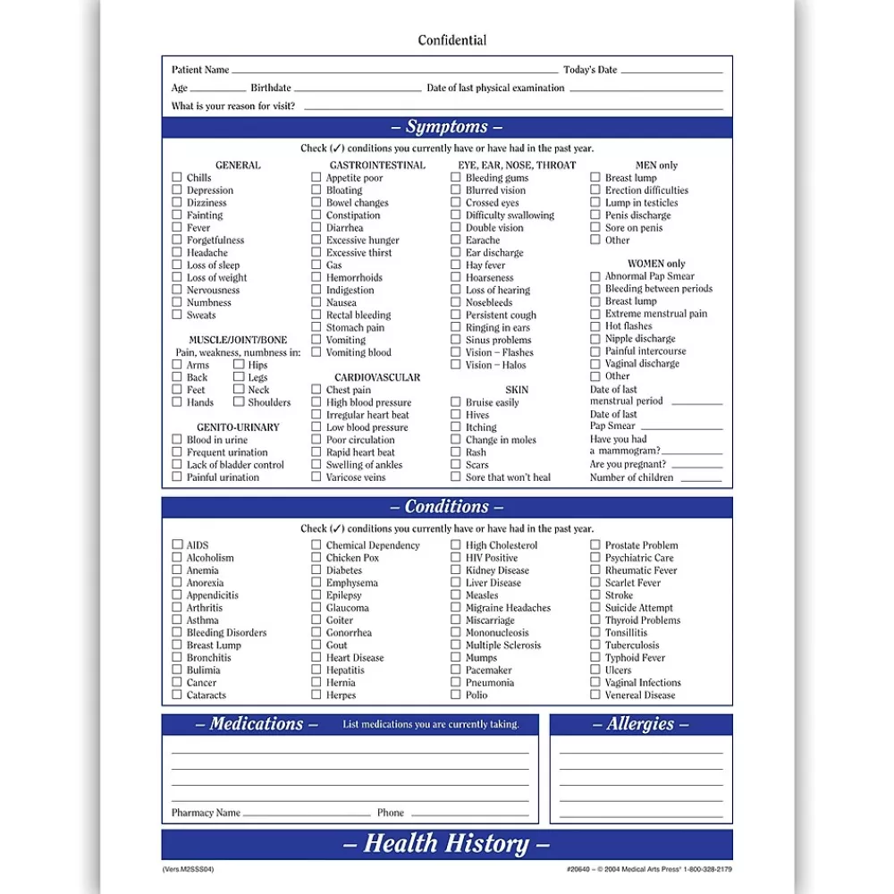 Medical Arts Press ® Health History Form; Purple FormFamily™ Best