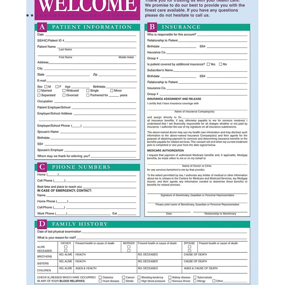 Medical Arts Press ® Welcome Registration and History Form Sale
