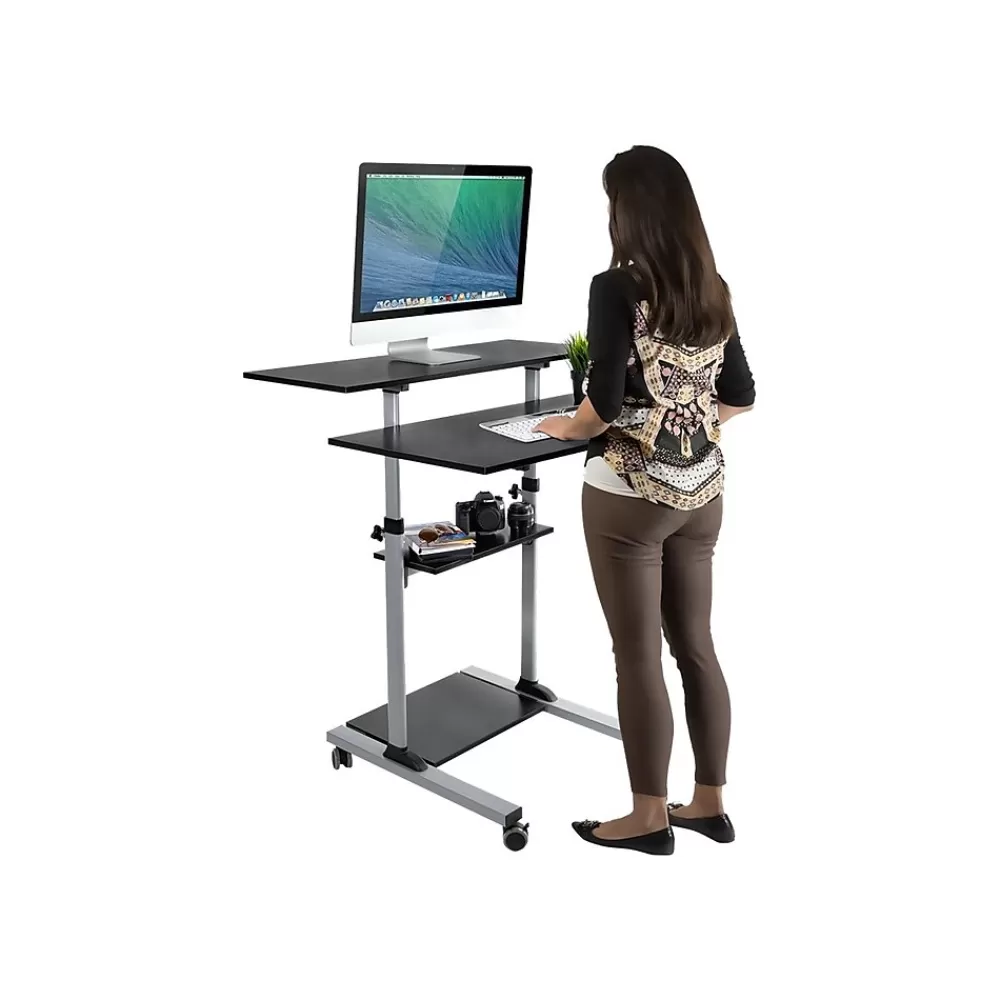 Mount-It! 37"-55" Plastic/Steel Adjustable Desk, Black/Gray (MI-7970) New