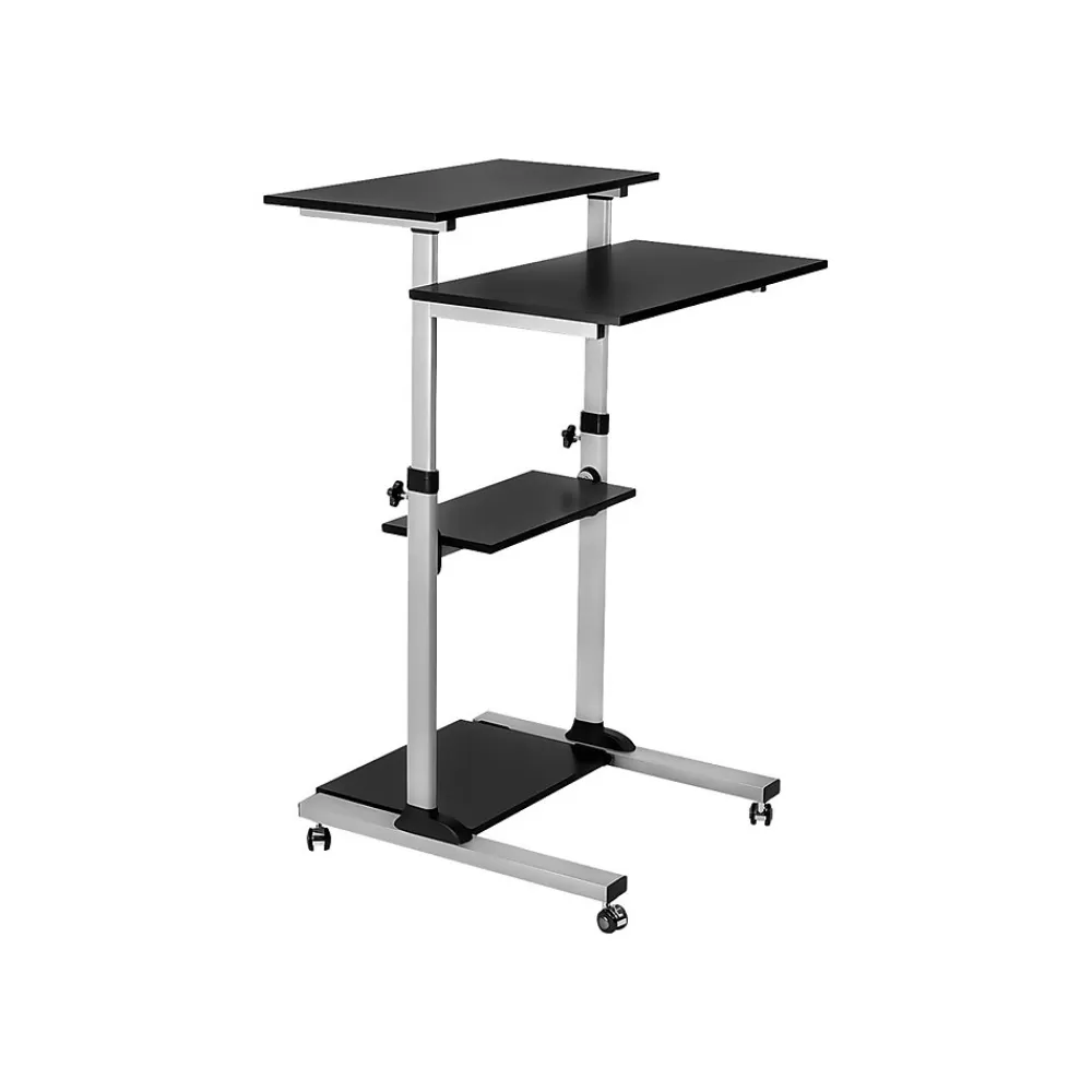 Mount-It! 27.5" W Mobile Height Adjustable Desk, Silver, Plastic/Steel (MI-7940) Cheap