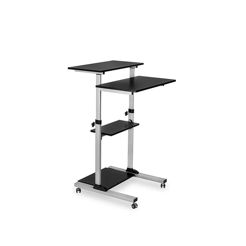 Mount-It! 27.5" W Mobile Height Adjustable Desk, Silver, Plastic/Steel (MI-7940) Cheap