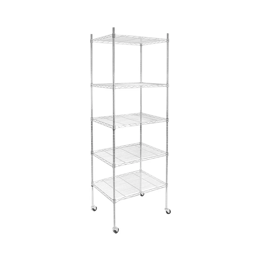 Mount-It! 5-Tier Metal Shelving Unit with Wheels, 24", Silver (MI-7862) New