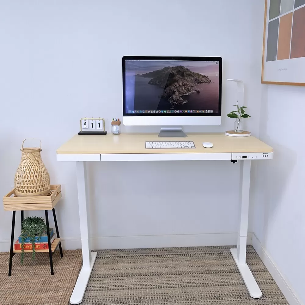 Mount-It! 47"W Electric Adjustable Standing Desk, Maple/White (MI-15004) Cheap